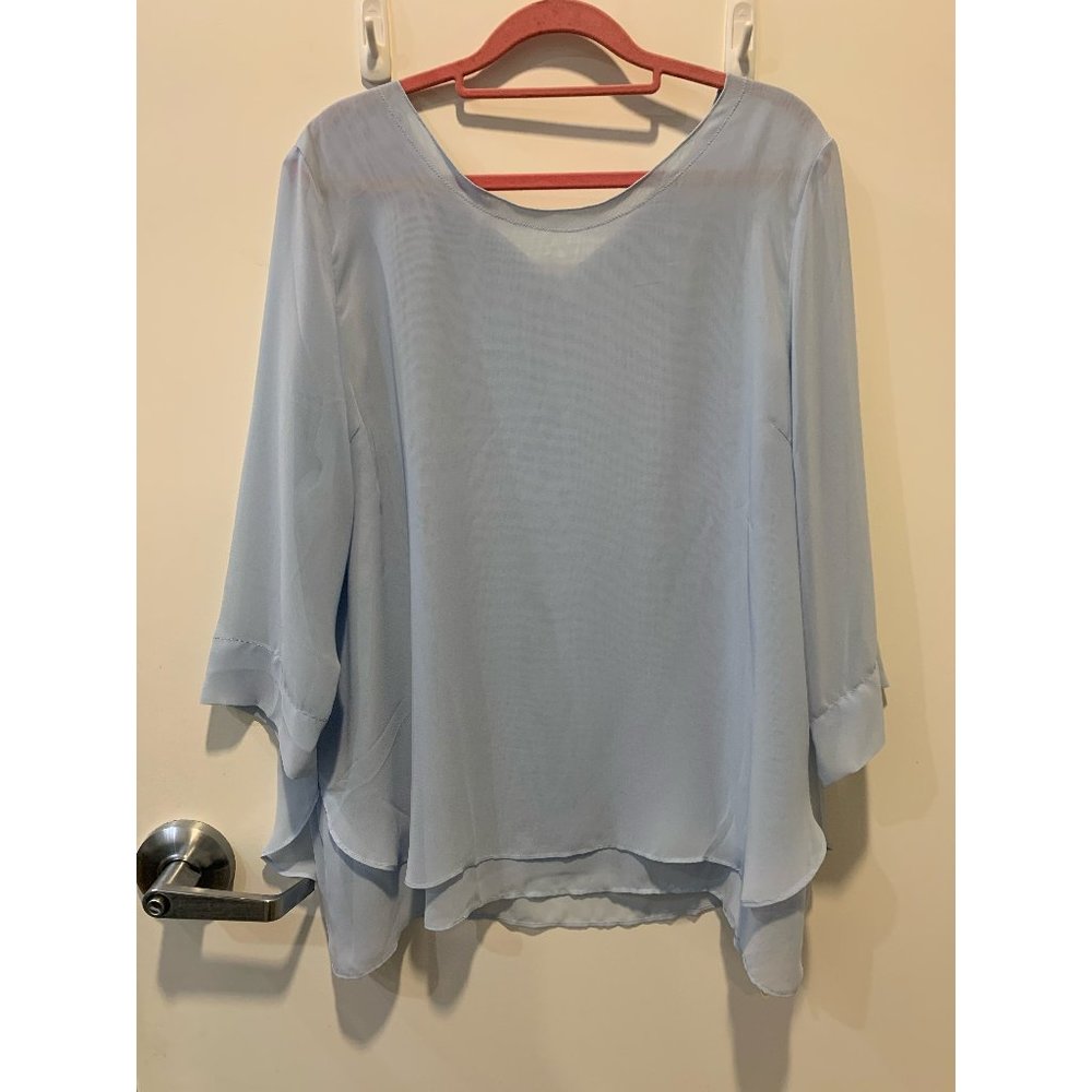 Charabia Blue Chiffon Blouse with White Ribbon